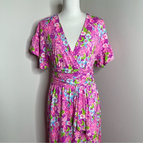 Lilly Pulitzer Anchorage Faux Wrap Floral Midi Dress Size M - Picture 7 of 13